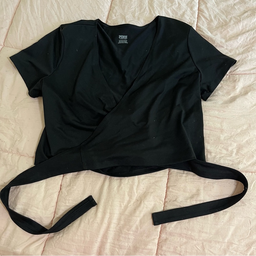 PINK black wrapped crop top